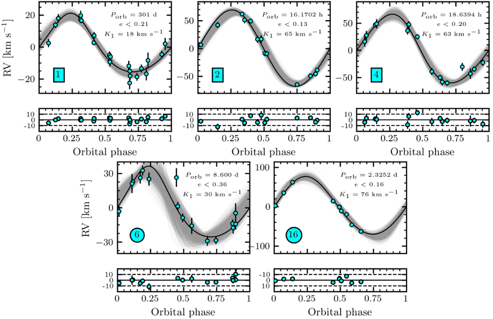 Phase-folded radial velocity curves for five helium stars in binaries